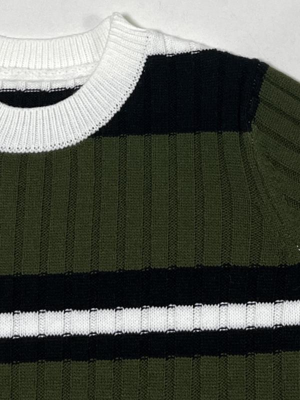 Women's Colorblock Striped Print Crew Neck Sweater & Bodycon Skirt Two-piece Set, Casual Fashion Cozy Knitwear Set for Daily Outdoor Wear, Women Knitwear for Spring & Fall